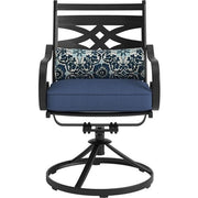 Hanover - Montclair 11pc: 10 Swivel Rockers, 60"x84" Table, Umbrella, Base - Navy/Brown-United Backyard