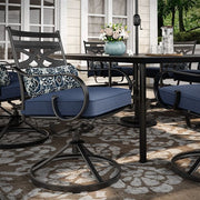 Hanover - Montclair 11pc: 10 Swivel Rockers, 60"x84" Table, Umbrella, Base - Navy/Brown-United Backyard