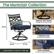 Hanover - Montclair 11pc: 10 Swivel Rockers, 60"x84" Table, Umbrella, Base - Navy/Brown-United Backyard