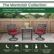 Hanover - Montclair 3pc: 2 Swivel Rockers, 27" Square Bistro Table - Chili Red/Brown-United Backyard