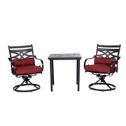 Hanover - Montclair 3pc: 2 Swivel Rockers, 27" Square Bistro Table - Chili Red/Brown-United Backyard