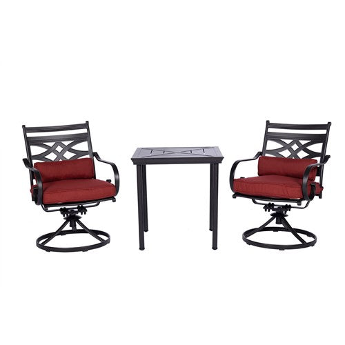 Hanover - Montclair 3pc: 2 Swivel Rockers, 27" Square Bistro Table - Chili Red/Brown-United Backyard
