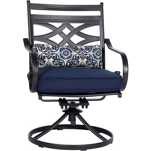 Hanover - Montclair 3pc: 2 Swivel Rockers, 27" Square Bistro Table - Navy/Brown-United Backyard