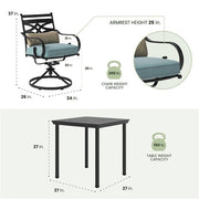 Hanover - Montclair 3pc: 2 Swivel Rockers, 27" Square Bistro Table - Ocean Blue/Brown-United Backyard