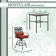 Hanover - Montclair 3pc High Dining: 2 Swivel Chairs, 33" Square High Dining Table - Chili Red/Brown-United Backyard