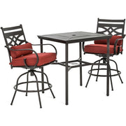Hanover - Montclair 3pc High Dining: 2 Swivel Chairs, 33" Square High Dining Table - Chili Red/Brown-United Backyard