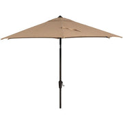 Hanover - Montclair 3pc High Dining: 2 Swivel Chairs, 33" Square High Table, Umbrella & Base - Tan/Brown-United Backyard