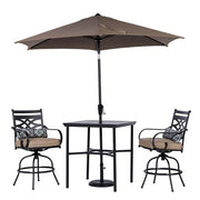 Hanover - Montclair 3pc High Dining: 2 Swivel Chairs, 33" Square High Table, Umbrella & Base - Tan/Brown-United Backyard
