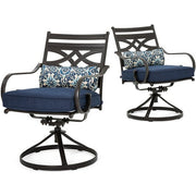 Hanover - Montclair 5pc: 4 Swivel Rockers, 40" Square Dining Table, Umbrella & Base - Navy/Brown-United Backyard
