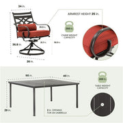 Hanover - Montclair 7pc: 6 Swivel Rockers, 40x66" Dining Table - Chili Red/Brown-United Backyard