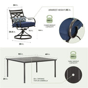 Hanover - Montclair 7pc: 6 Swivel Rockers, 40x66" Dining Table - Navy/Brown-United Backyard