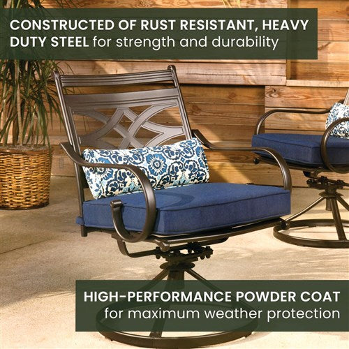 Hanover - Montclair 7pc: 6 Swivel Rockers, 40x66" Dining Table - Navy/Brown-United Backyard