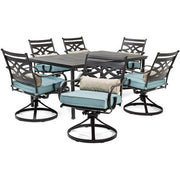 Hanover - Montclair 7pc: 6 Swivel Rockers, 40x66" Dining Table - Ocean Blue/Brown-United Backyard