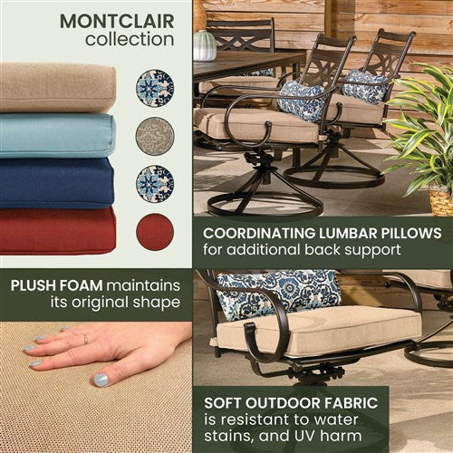 Hanover - Montclair 7pc: 6 Swivel Rockers, 40x66" Dining Table - Tan/Brown-United Backyard