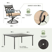 Hanover - Montclair 7pc: 6 Swivel Rockers, 40x66" Dining Table - Tan/Brown-United Backyard