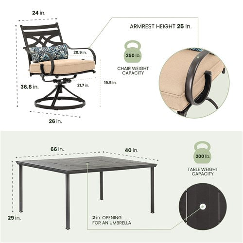 Hanover - Montclair 7pc: 6 Swivel Rockers, 40x66" Dining Table - Tan/Brown-United Backyard