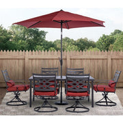 Hanover - Montclair 7pc: 6 Swivel Rockers, 40x66" Dining Table, Umbrella & Base - Chili Red/Brown-United Backyard