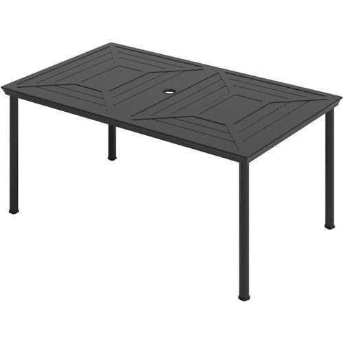 Hanover - Montclair 7pc: 6 Swivel Rockers, 40x66" Dining Table, Umbrella & Base - Navy/Brown-United Backyard