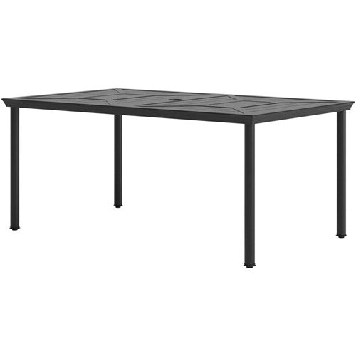 Hanover - Montclair 7pc: 6 Swivel Rockers, 40x66" Dining Table, Umbrella & Base - Navy/Brown-United Backyard