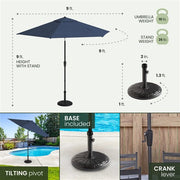 Hanover - Montclair 7pc: 6 Swivel Rockers, 40x66" Dining Table, Umbrella & Base - Navy/Brown-United Backyard