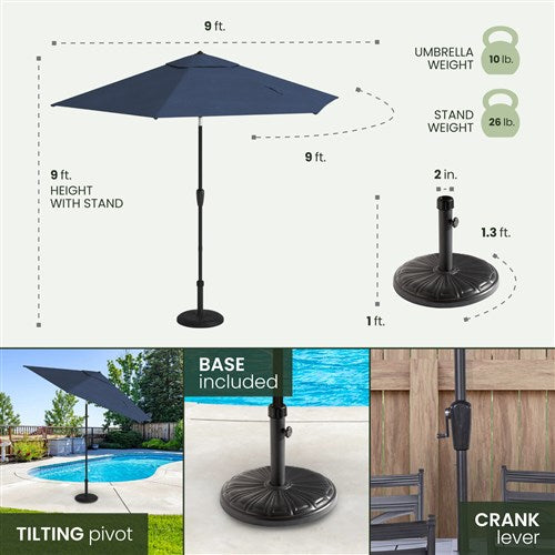 Hanover - Montclair 7pc: 6 Swivel Rockers, 40x66" Dining Table, Umbrella & Base - Navy/Brown-United Backyard