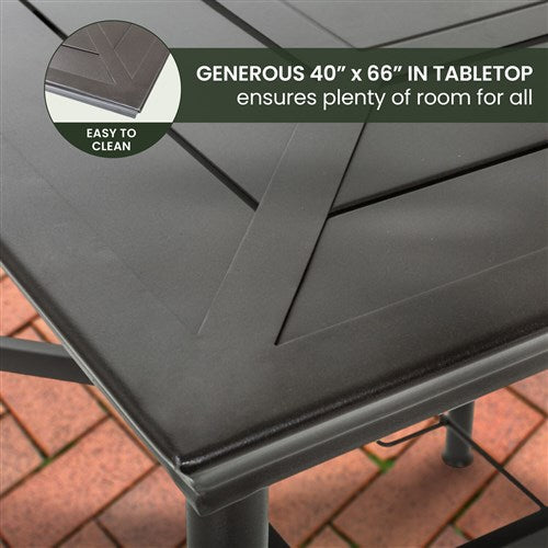 Hanover - Montclair 7pc: 6 Swivel Rockers, 40x66" Dining Table, Umbrella & Base - Ocean Blue/Brown-United Backyard