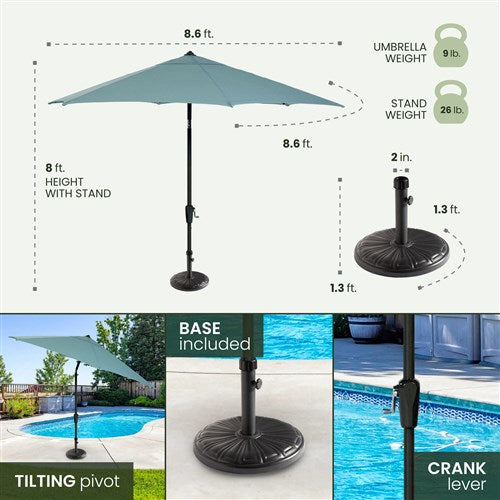 Hanover - Montclair 7pc: 6 Swivel Rockers, 40x66" Dining Table, Umbrella & Base - Ocean Blue/Brown-United Backyard