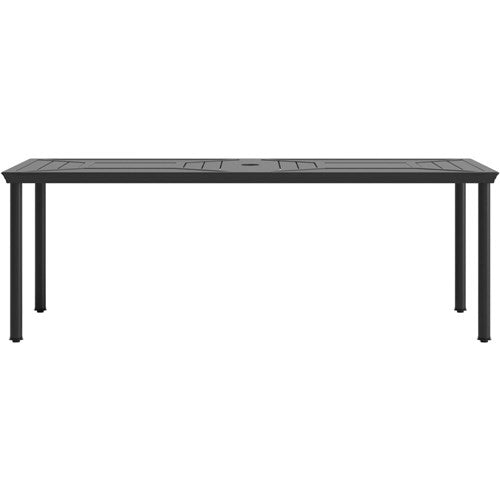 Hanover - Montclair 9pc: 8 Swivel Rockers, 42"x84" Dining Table, Umbrella, Base - Chili Red/Brown-United Backyard