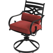 Hanover - Montclair 9pc: 8 Swivel Rockers, 42"x84" Dining Table, Umbrella, Base - Chili Red/Brown-United Backyard