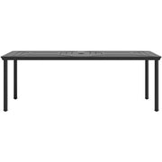 Hanover - Montclair 9pc: 8 Swivel Rockers, 42"x84" Dining Table, Umbrella, Base - Navy/Brown-United Backyard