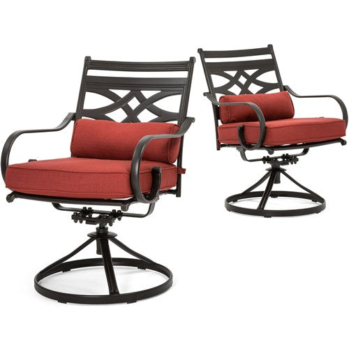 Hanover - Montclair 9pc: 8 Swivel Rockers, 42"x84" Rectangle Dining Table - Chili Red/Brown-United Backyard