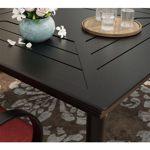 Hanover - Montclair 9pc: 8 Swivel Rockers, 42"x84" Rectangle Dining Table - Chili Red/Brown-United Backyard