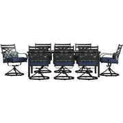 Hanover - Montclair 9pc: 8 Swivel Rockers, 42"x84" Rectangle Dining Table - Navy/Brown-United Backyard