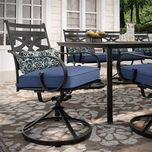 Hanover - Montclair 9pc: 8 Swivel Rockers, 42"x84" Rectangle Dining Table - Navy/Brown-United Backyard