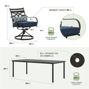Hanover - Montclair 9pc: 8 Swivel Rockers, 42"x84" Rectangle Dining Table - Navy/Brown-United Backyard