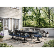 Hanover - Montclair 9pc: 8 Swivel Rockers, 42"x84" Rectangle Dining Table - Navy/Brown-United Backyard