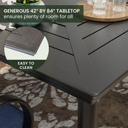 Hanover - Montclair 9pc: 8 Swivel Rockers, 42"x84" Rectangle Dining Table - Navy/Brown-United Backyard