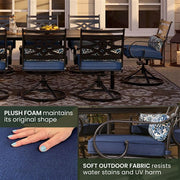 Hanover - Montclair 9pc: 8 Swivel Rockers, 42"x84" Rectangle Dining Table - Navy/Brown-United Backyard