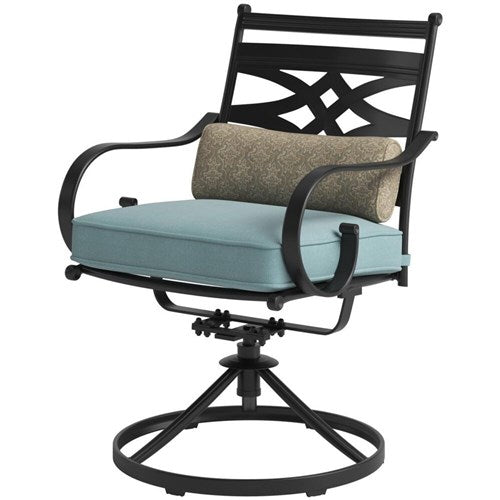 Hanover - Montclair 9pc: 8 Swivel Rockers, 42"x84" Rectangle Dining Table - Ocean Blue/Brown-United Backyard