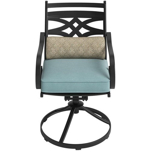 Hanover - Montclair 9pc: 8 Swivel Rockers, 42"x84" Rectangle Dining Table - Ocean Blue/Brown-United Backyard