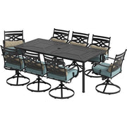 Hanover - Montclair 9pc: 8 Swivel Rockers, 42"x84" Rectangle Dining Table - Ocean Blue/Brown-United Backyard