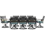 Hanover - Montclair 9pc: 8 Swivel Rockers, 42"x84" Rectangle Dining Table - Ocean Blue/Brown-United Backyard