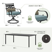 Hanover - Montclair 9pc: 8 Swivel Rockers, 42"x84" Rectangle Dining Table - Ocean Blue/Brown-United Backyard