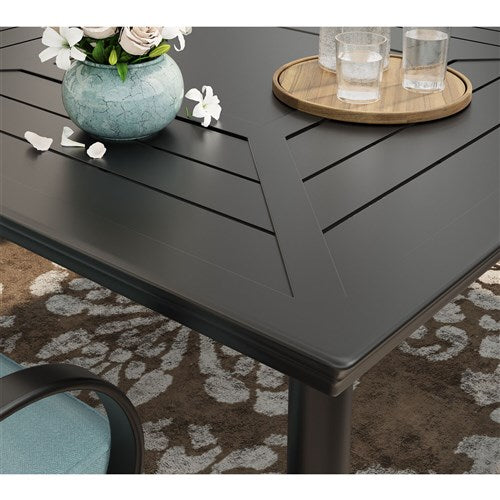 Hanover - Montclair 9pc: 8 Swivel Rockers, 42"x84" Rectangle Dining Table - Ocean Blue/Brown-United Backyard