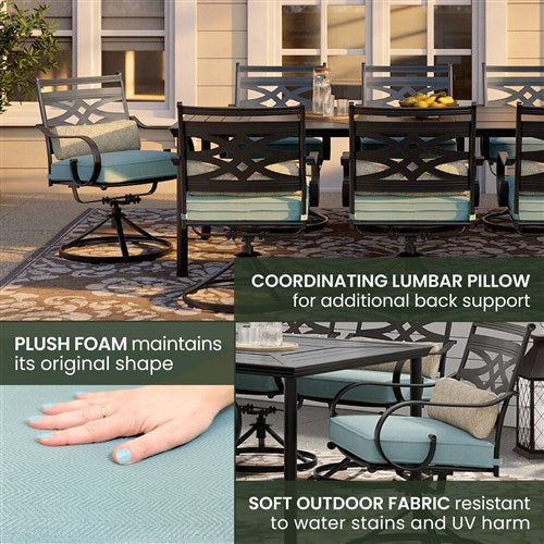 Hanover - Montclair 9pc: 8 Swivel Rockers, 42"x84" Rectangle Dining Table - Ocean Blue/Brown-United Backyard