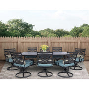 Hanover - Montclair 9pc: 8 Swivel Rockers, 42"x84" Rectangle Dining Table - Ocean Blue/Brown-United Backyard