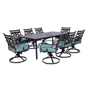Hanover - Montclair 9pc: 8 Swivel Rockers, 42"x84" Rectangle Dining Table - Ocean Blue/Brown-United Backyard