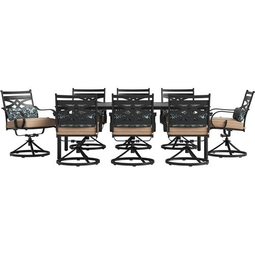 Hanover - Montclair 9pc: 8 Swivel Rockers, 42"x84" Rectangle Dining Table - Tan/Brown-United Backyard