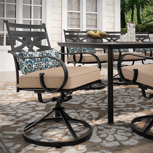 Hanover - Montclair 9pc: 8 Swivel Rockers, 42"x84" Rectangle Dining Table - Tan/Brown-United Backyard