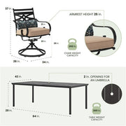 Hanover - Montclair 9pc: 8 Swivel Rockers, 42"x84" Rectangle Dining Table - Tan/Brown-United Backyard